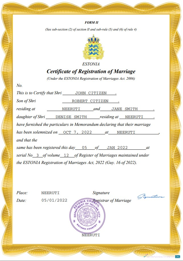 Download Estonia marriage certificate Word and PDF template Photoshop template